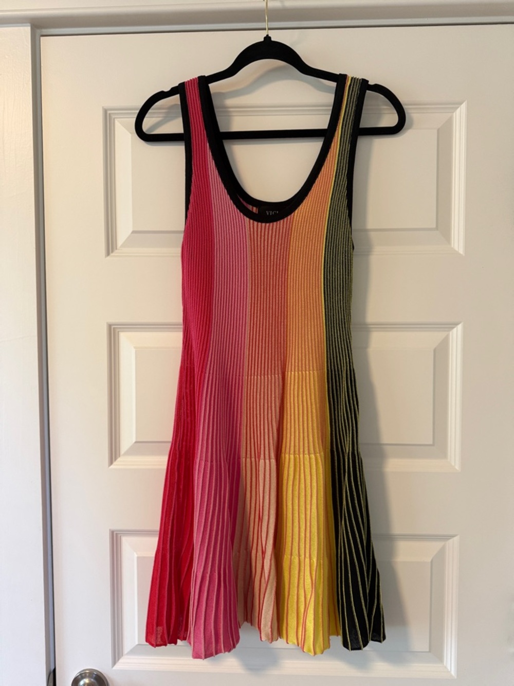 Vici Multicolor Ribbed Mini Dress - Pink, Coral, Yellow, Green, Black